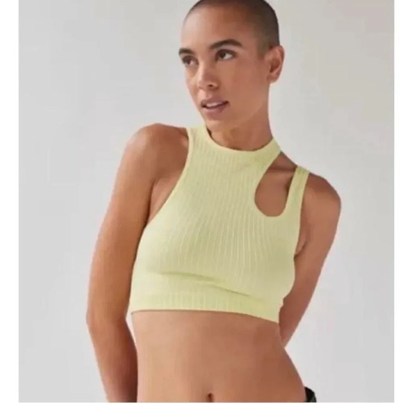 URBAN OUTFITTERS NEON RIBBED SEAMLESS ASYMMETRIC CUT OUT CROP SIZE M/L - Picture 1 of 10